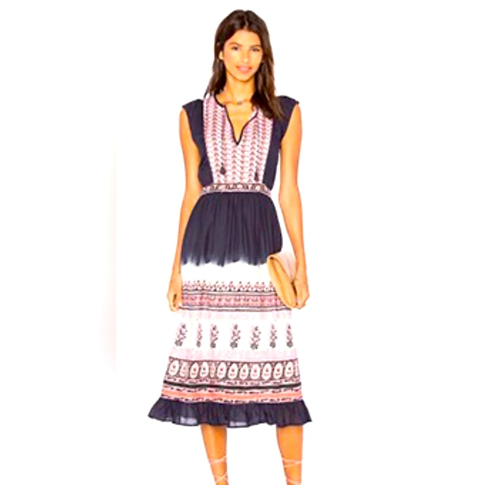 Ulla Johnson Loretta Midi Dress Indigo Multi Size 0